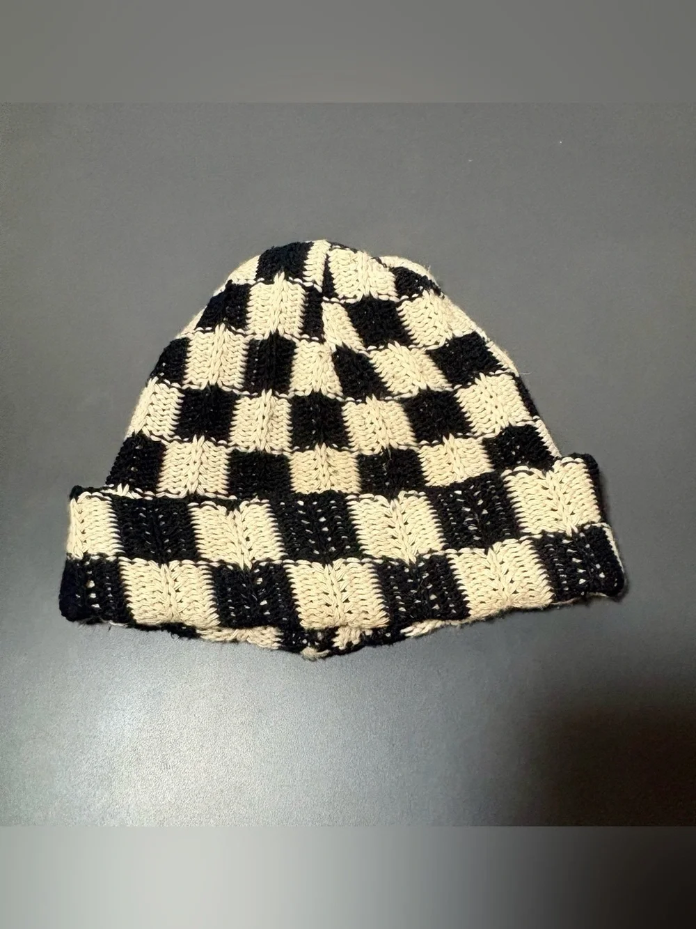 SUNDAYS Black & Cream Checkerboard Knit Beanie